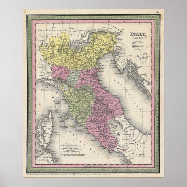 Poster Mapa Antigo do Norte da Itália, 1853 (Frente)