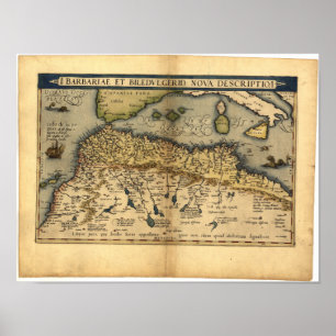 Poster Mapa antigo do Norte de África ORTELIUS ATLAS 1570