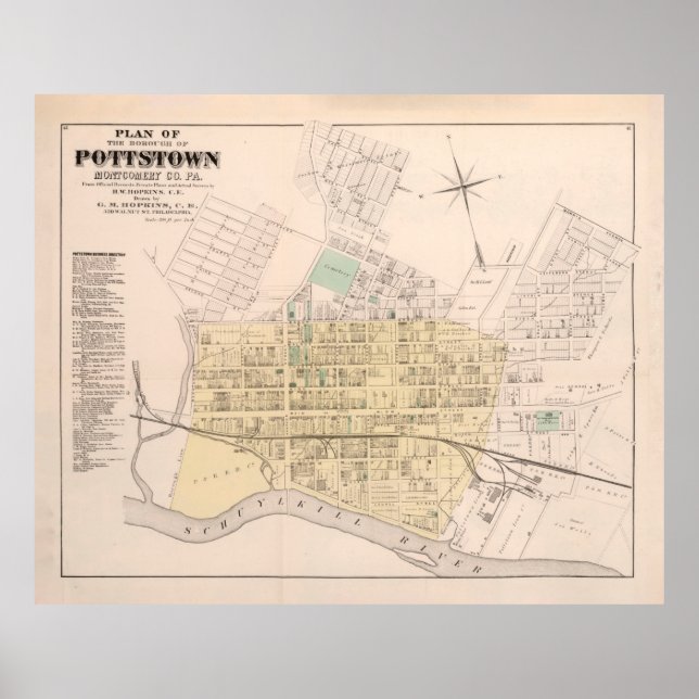 Poster Mapa antigo do PA de Pottstown (1871) (Frente)