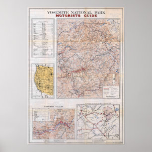 Poster Mapa Antigo do Parque Nacional de Yosemite 1934