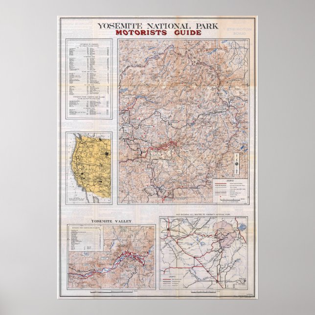 Poster Mapa Antigo do Parque Nacional de Yosemite 1934 (Frente)