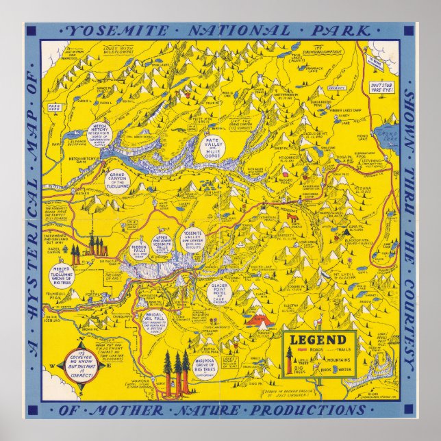 Poster Mapa Antigo do Parque Nacional de Yosemite Califór (Frente)