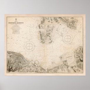 Poster Mapa antigo do porto de Hong Kong (1912)