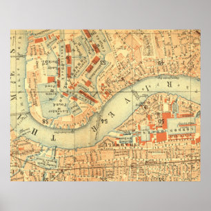 Pôster Mapa antigo do rio Tames, situado em Londres
