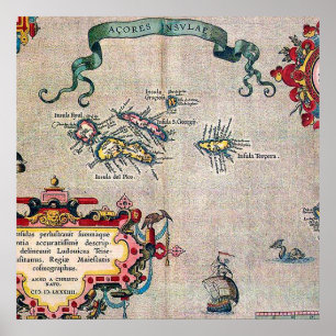 Pôster Mapa Antigo dos Açores - Exploração de Navegação V