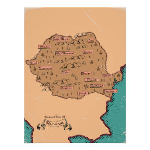 Pôster Mapa Antigo dos Condados da Roménia