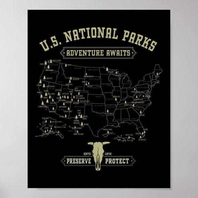 Poster Mapa Antigo dos Parques Nacionais - Acampamento Am (Frente)