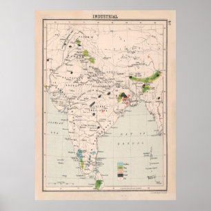 Poster Mapa antigo dos recursos industriais da Índia (19