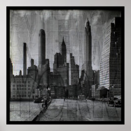 Pôster Mapa Antigo e Foto Retro de Nova York