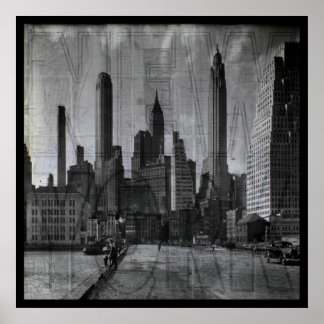 Pôster Mapa Antigo e Foto Retro de Nova York
