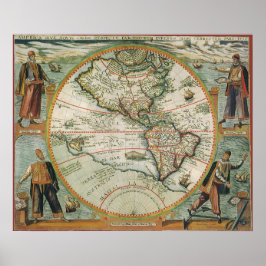 Poster Mapa antigo mundial das Américas, 1597