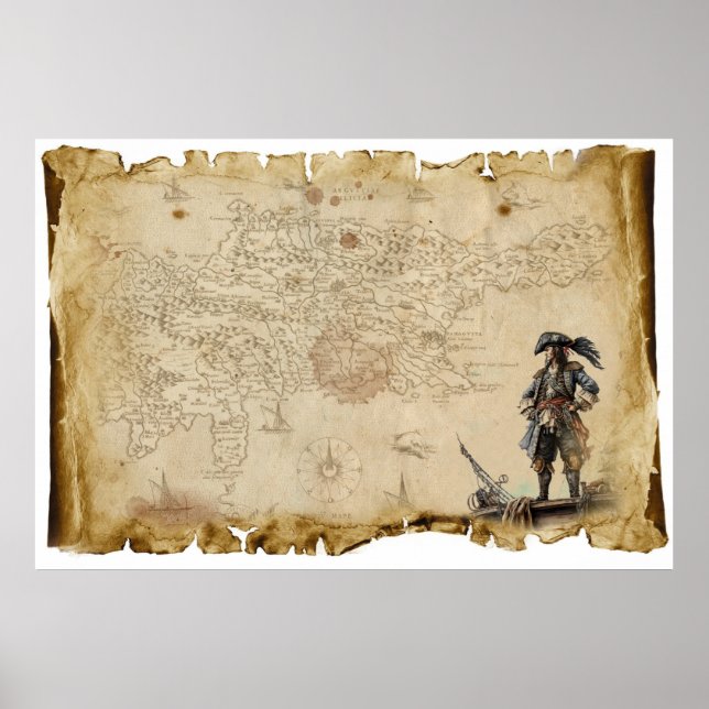 Poster Mapa antigo pirata (Frente)