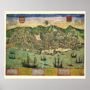 Pôster Mapa antigo, Plano Municipal de Lisboa, Portugal,