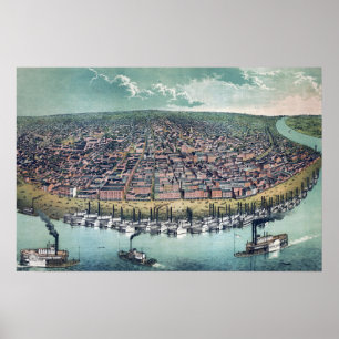 Pôster Mapa Antigo Saint Louis Missouri Rio Mississippi