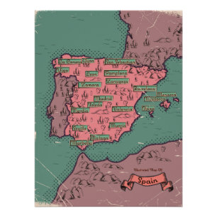 Pôster Mapa antigo vintage da Espanha