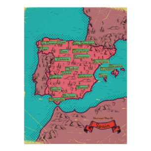 Pôster Mapa antigo vintage da Espanha