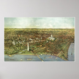 Poster Mapa antigo, Vista Panorâmica de Washington DC