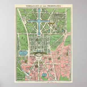 Poster Mapa Antiquado De Versalhes, Vintage França