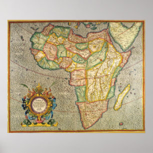 Pôster Mapa Antiquado do Mercador Mundial da África, 1633