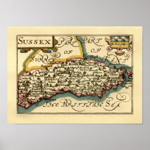 Poster Mapa Antiquário Antiquário do Condado de Sussex, I