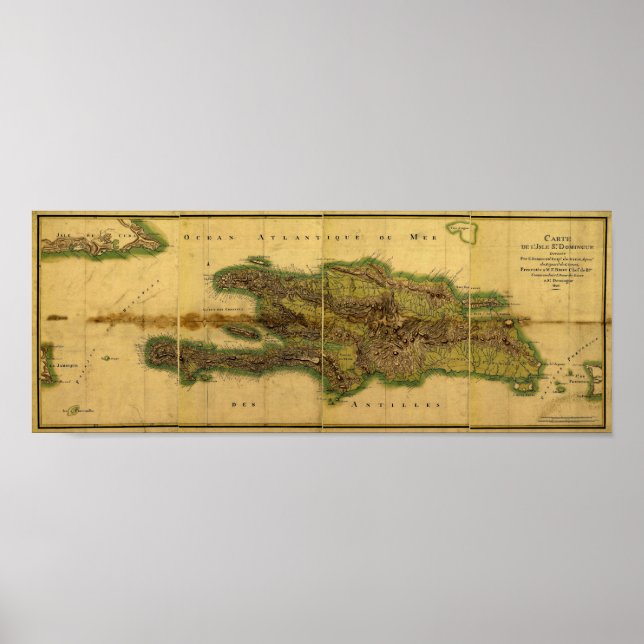 Poster Mapa Antiquário Clássico 1805 de Hispaniola (Frente)