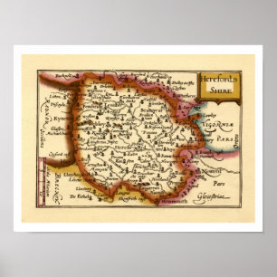 Poster Mapa Antiquário do Condado de Herefordshire Inglat
