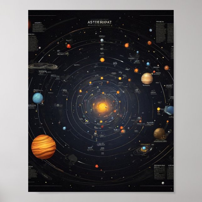 Poster Mapa asteroide do sistema solar (Frente)