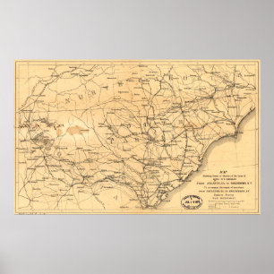 Poster Mapa Atlanta do março de Sherman da guerra civil