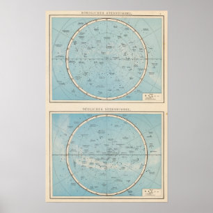 Pôster Mapa Atlas Celeste do Céu N, S Estelar