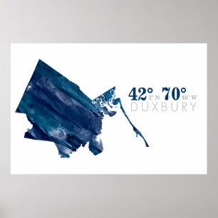 Poster Mapa azul das MÃES de Duxbury da aguarela com