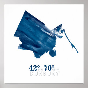 Poster Mapa azul das MÃES de Duxbury da aguarela com