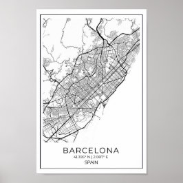 Poster Mapa BARCELONA - Mapa Preto E Branco