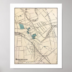 Poster Mapa Bloomfield NJ do vintage de 1872 REPRO
