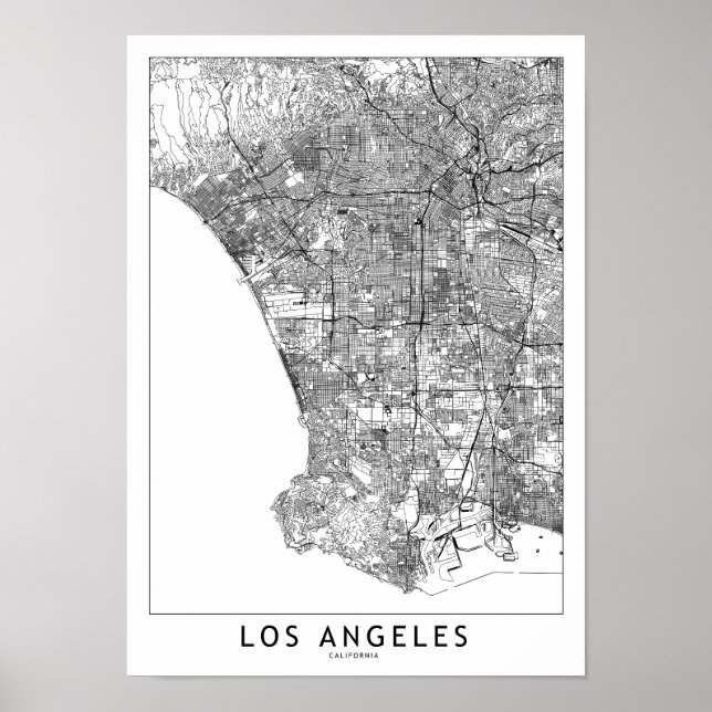 Poster Mapa Branco de Los Angeles (Frente)