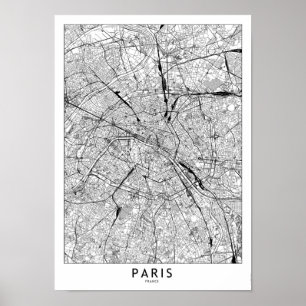 Poster Mapa Branco de Paris