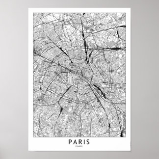 Poster Mapa Branco de Paris
