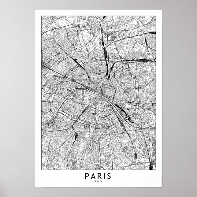 Poster Mapa Branco de Paris (Frente)
