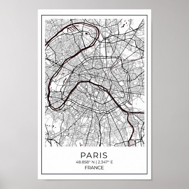 Poster Mapa Branco De Paris - Decomposição Do Mapa Branco (Frente)