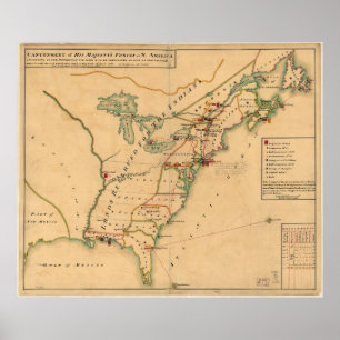 Poster Mapa britânico da ocupação do vintage de Améri