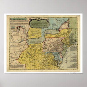 Pôster Mapa britânico de América das colônias - 1771
