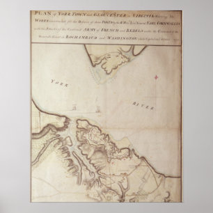 Pôster Mapa britânico do cerco de Yorktown, 1781