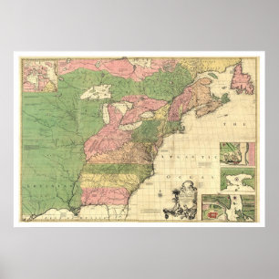 Pôster Mapa britânico & do francês de América - 1775