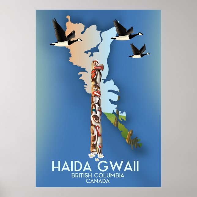 Poster mapa canadense da Colúmbia Britânica do haida gwai (Frente)