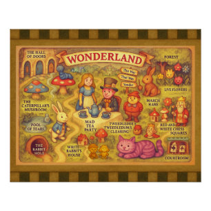 Pôster Mapa Caprichoso das Aventuras de Alice no País das