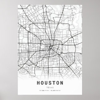 Poster Mapa cartográfico de Houston City in Houston USA