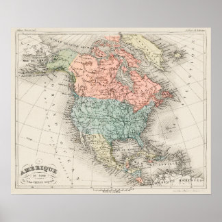 Poster Mapa cartográfico de Vintage da América do Norte (