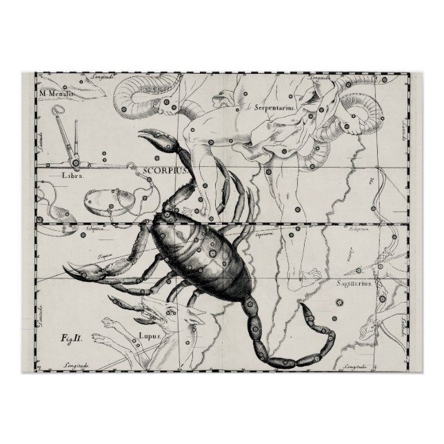 Pôster Mapa Celeste de Constelações Astronômicas Antigas  (Frente)
