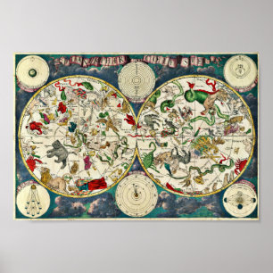 Poster Mapa Celestial das Constelações 1670