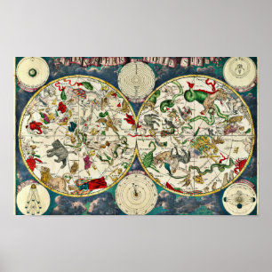 Poster Mapa Celestial das Constelações 1670