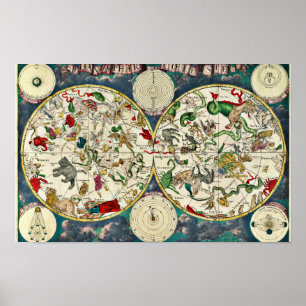Poster Mapa Celestial das Constelações 1670